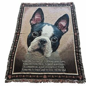 BOSTON TERRIER-DOG WOVEN Tapestry Throw Blanket in mint condition